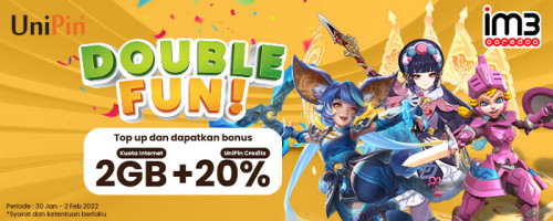DOUBLE FUN! Top Up Game Apa Aja Dapat 2GB Kuota Indosat dan 20% UniPin Credits!